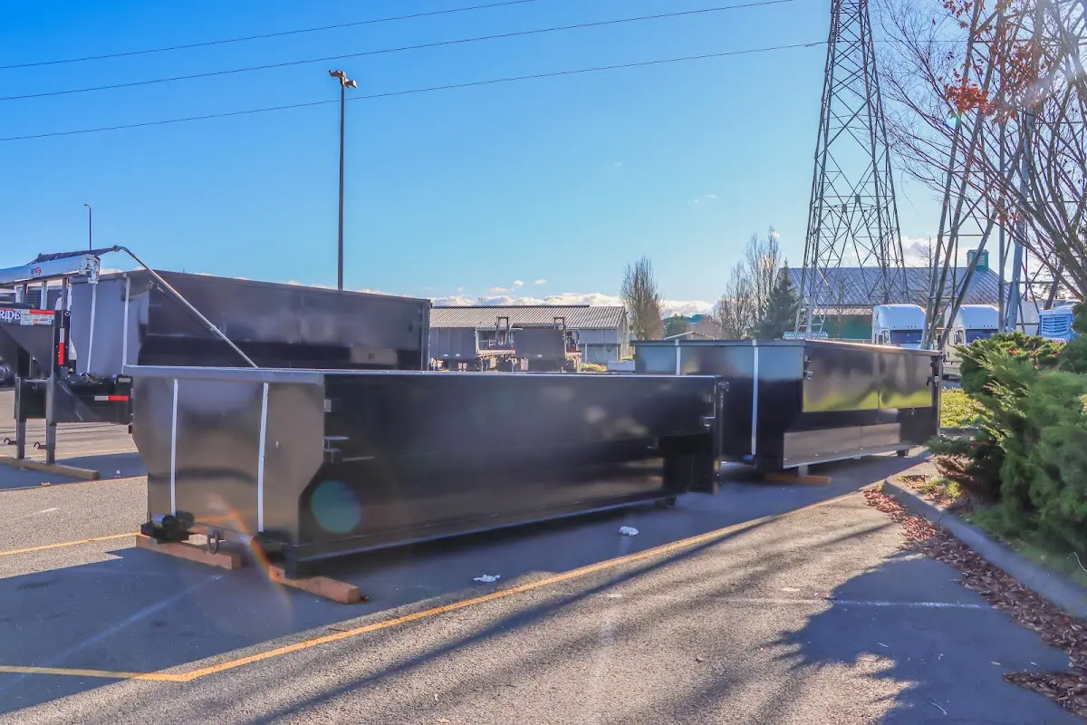 Roll-off dumpster ready for waste disposal at job site for 40 Yard Dumpster Rental in Washougal
